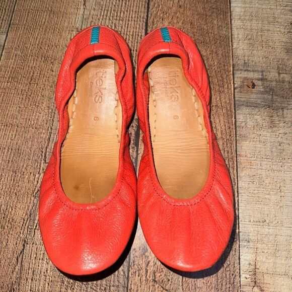 TIEKS by Gavrieli Poppy Orange Coral Leather Ballet Flats Foldable Slip On 6 - Picture 1 of 10